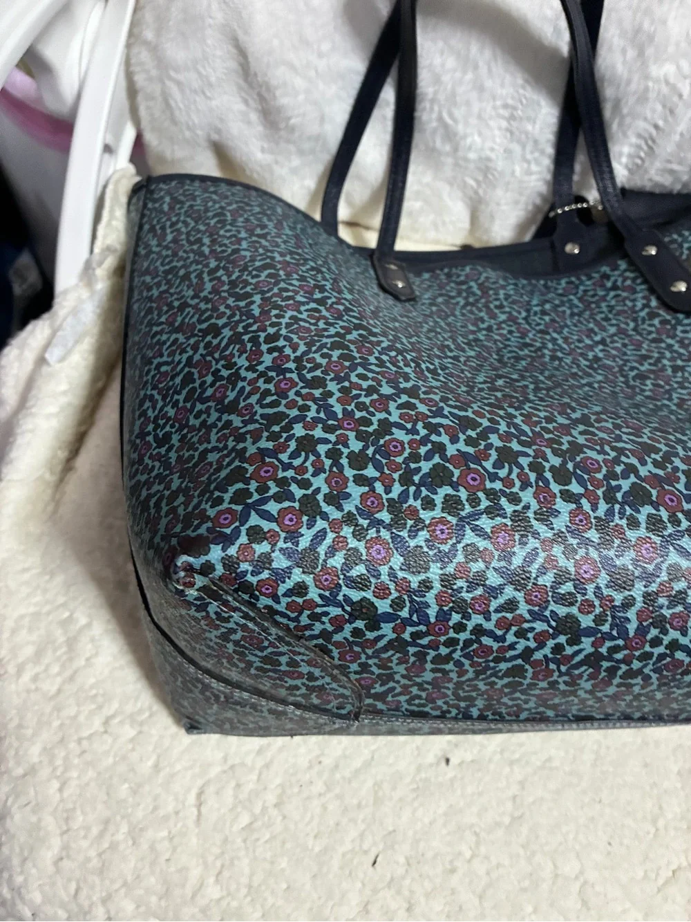 Coach Reverseable Tote in Teal, Navy and Pink